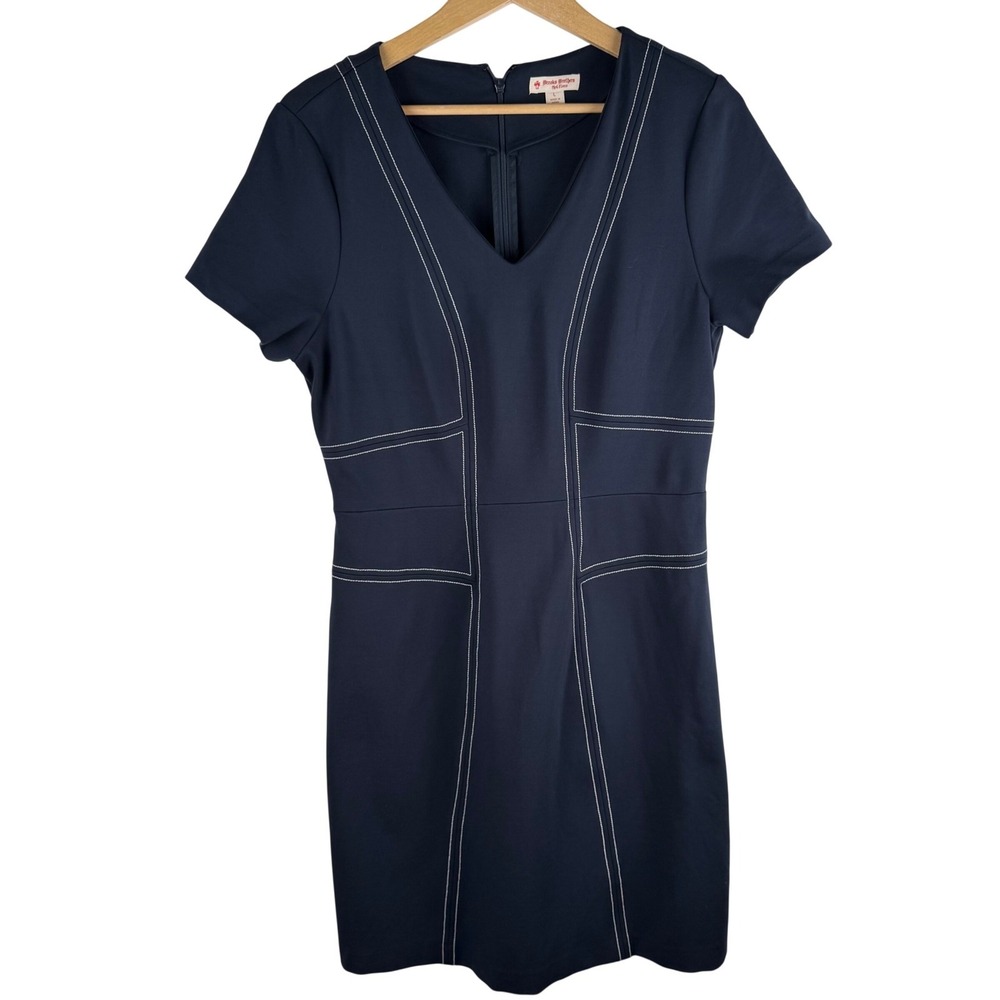 Brooks Brothers Red Fleece Ponte Knit Sheath Dress Womens L Contrast Stitch Blue